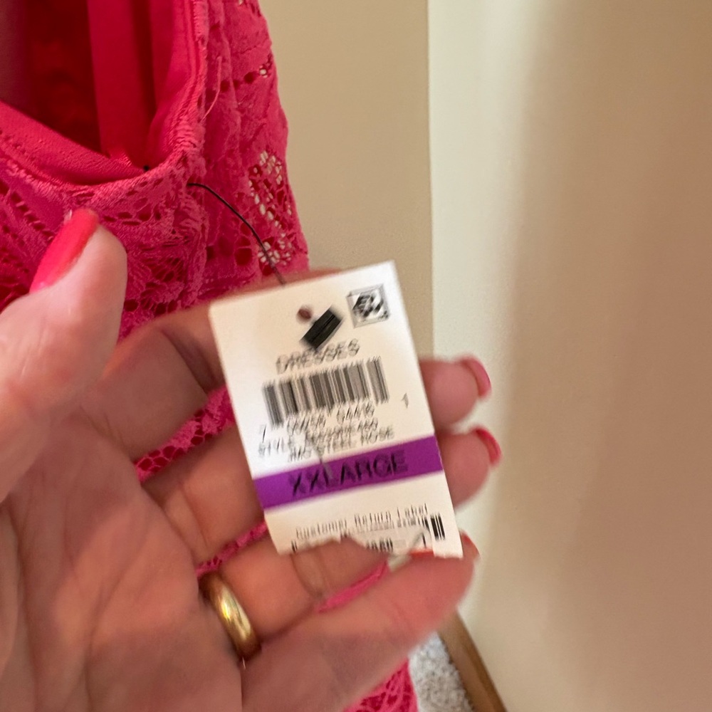 Incredible Hot Pink Lace Dress 💕 Silver Hardware Accent Sleeveless XXL - Picture 4 of 9
